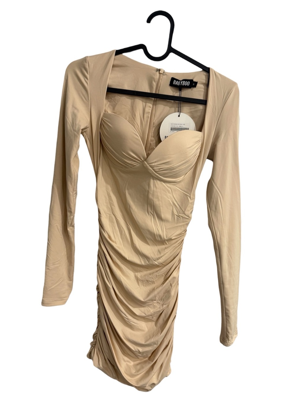 BEAUty Nude Long-Sleeve Ruched Mini Dress